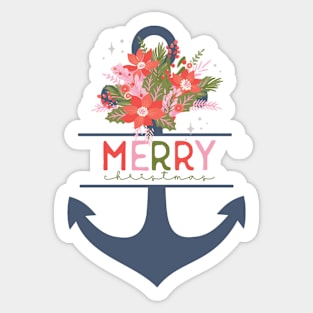 Merry Christmas Floral Anchor Sticker